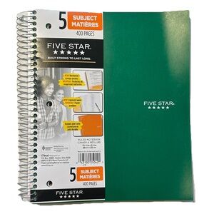 Five Star 5 Subject Spiral Notebook 400 Pages Ruled Lined Paper Green School